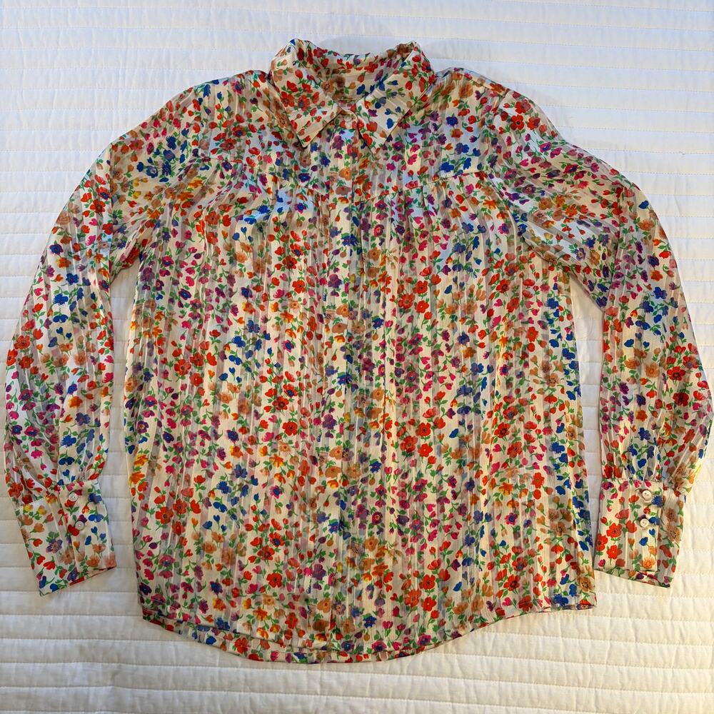 BA&SH Rive Floral Long Sleeve Pleated Blouse Womens Small